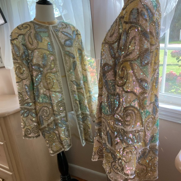 Oleg Cassini Black Tie for Bergdorf Goodman Stunning Beaded Sequin Jacket - Picture 3 of 14